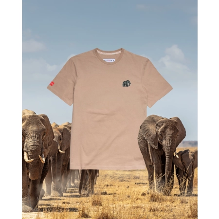 T-shirt męski Basic ze słoniem afrykańskim - beżowy